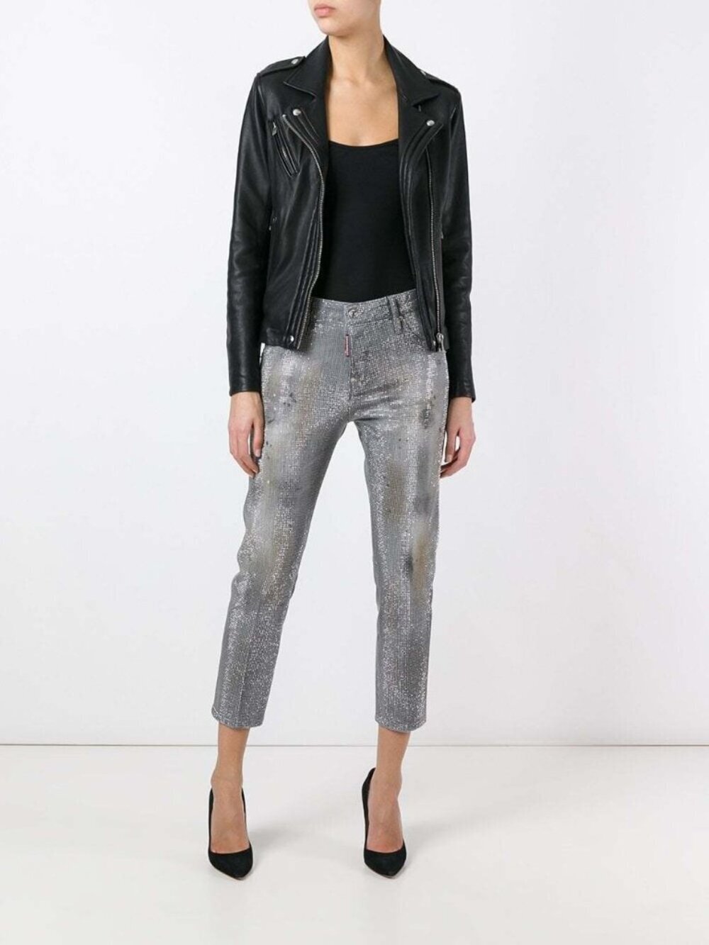 NWOT DSQUARED2 Cool Girl Swarovski Crystal Low Rise Skinny Ankle Jeans, Size 40